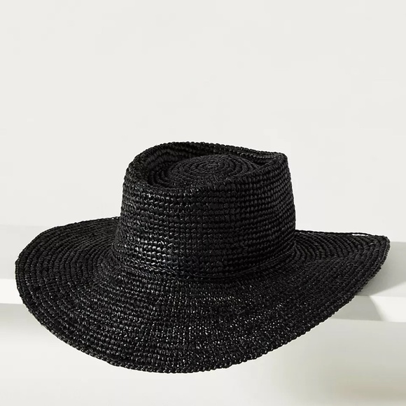 NWT Anthropologie Raffia Black Raffia Boater Har - Picture 5 of 5